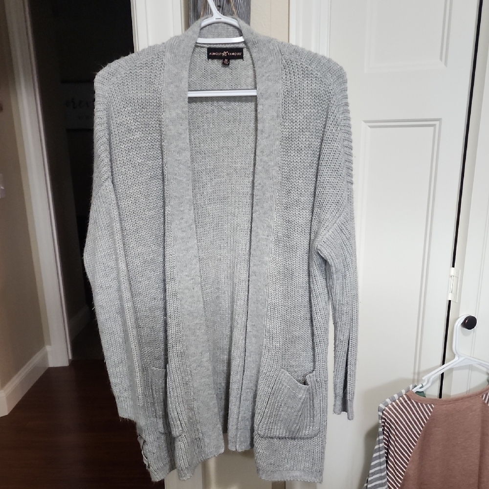 Gray Open Front Women's Sweater